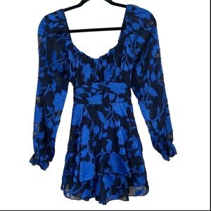 Allison + Kelly Long Sleeve Romper Dress Blue & Black Floral Size S